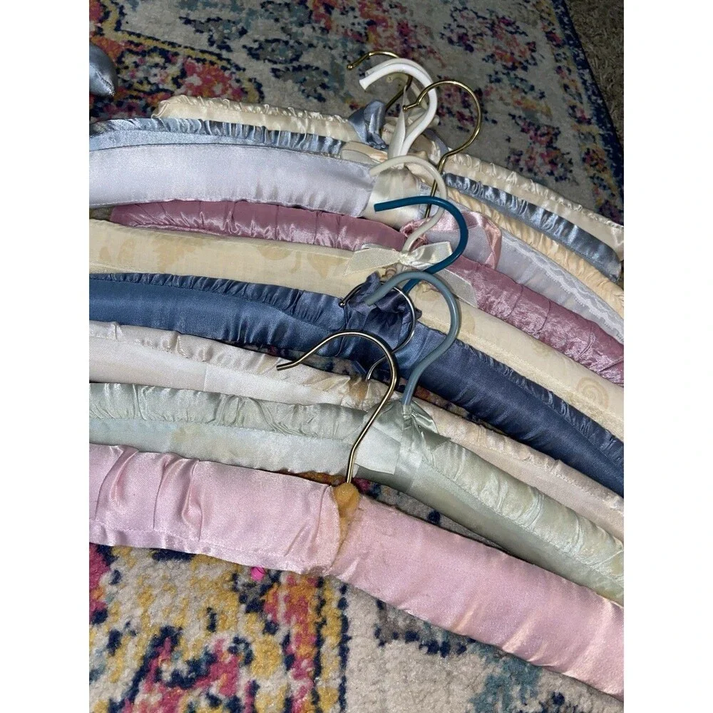 Vintage Padded Satin Traditional Clothes Hangers Lot, Multicolor Floral Coquette